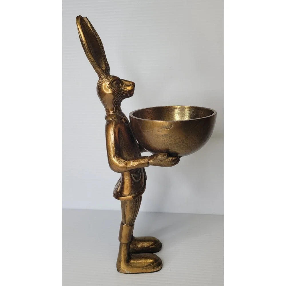 Eric & Eloise - Eric the Hare 14" Tall Brass Pedestal Dish Bowl Stand Figurine - Picture 6 of 10